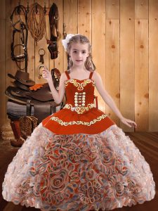 Ball Gowns Little Girls Pageant Dress Wholesale Multi-color Straps Fabric With Rolling Flowers Sleeveless Floor Length Lace Up