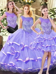 Fashionable Lavender Scoop Neckline Beading and Ruffled Layers Quinceanera Dress Sleeveless Zipper