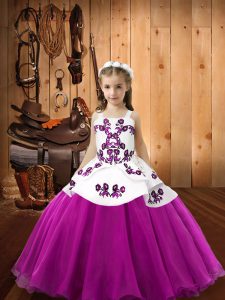 Straps Sleeveless Organza Winning Pageant Gowns Embroidery Zipper