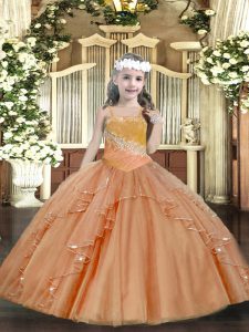Floor Length Ball Gowns Sleeveless Rust Red Pageant Gowns For Girls Lace Up