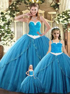 Floor Length Teal Quinceanera Gowns Sweetheart Sleeveless Lace Up