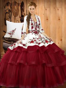 Sleeveless Sweep Train Lace Up Embroidery Ball Gown Prom Dress