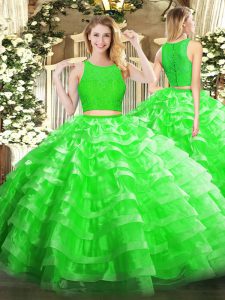 Sumptuous Green Sleeveless Organza Zipper Vestidos de Quinceanera for Military Ball and Sweet 16 and Quinceanera