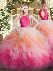 Custom Designed Ball Gowns Quince Ball Gowns Multi-color Scoop Organza Sleeveless Floor Length Zipper