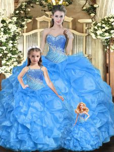 New Arrival Baby Blue Lace Up Quinceanera Dress Beading and Ruffles Sleeveless Floor Length