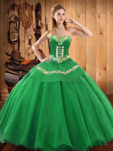 Stylish Floor Length Green 15th Birthday Dress Satin and Tulle Sleeveless Embroidery