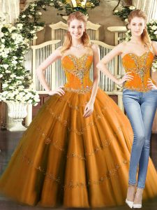 Orange Red Sleeveless Tulle Lace Up 15th Birthday Dress for Military Ball and Sweet 16 and Quinceanera