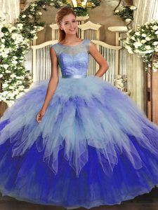 Scoop Sleeveless Backless Ball Gown Prom Dress Multi-color Organza