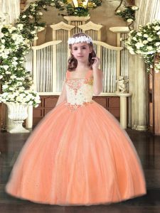 Lovely Straps Sleeveless Tulle Little Girl Pageant Dress Beading Lace Up