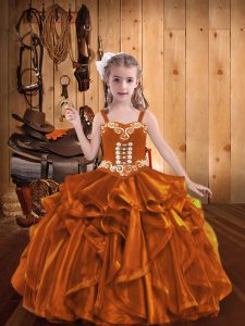 Orange Sleeveless Embroidery and Ruffles Floor Length Pageant Dress Toddler