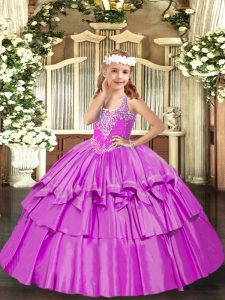 Floor Length Ball Gowns Sleeveless Lilac Little Girl Pageant Gowns Lace Up