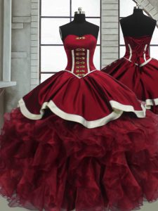Fashionable Red Sleeveless Floor Length Beading and Ruffles Lace Up Quinceanera Dresses