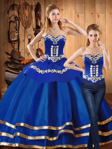 Stunning Blue Sweetheart Neckline Embroidery Quinceanera Gown Long Sleeves Lace Up
