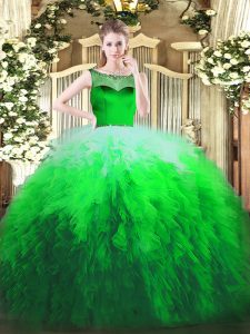 New Style Sleeveless Tulle Floor Length Zipper Quinceanera Gowns in Multi-color with Beading and Ruffles
