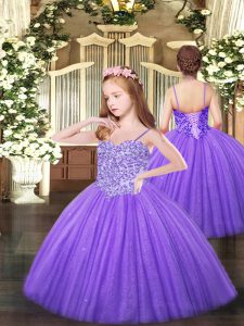 Tulle Sleeveless Floor Length Little Girls Pageant Gowns and Appliques