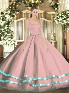 Floor Length Ball Gowns Sleeveless Pink Quinceanera Dresses Zipper