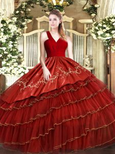 Decent Floor Length Wine Red Ball Gown Prom Dress V-neck Sleeveless Zipper