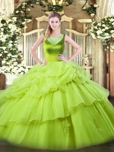 Ball Gowns Organza Scoop Sleeveless Beading and Pick Ups Floor Length Side Zipper Quinceanera Dresses