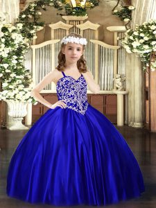 Royal Blue Sleeveless Floor Length Beading Lace Up Kids Formal Wear