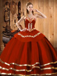 Unique Floor Length Wine Red Quinceanera Dress Organza Sleeveless Embroidery