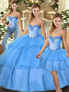 Gorgeous Sweetheart Sleeveless Lace Up Sweet 16 Quinceanera Dress Baby Blue Organza