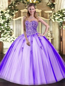 Enchanting Lavender Ball Gowns Sweetheart Sleeveless Tulle Floor Length Lace Up Beading Vestidos de Quinceanera
