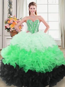 Charming Sleeveless Floor Length Beading and Ruffles Lace Up 15th Birthday Dress with Multi-color