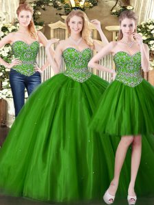 Sweetheart Sleeveless Lace Up Ball Gown Prom Dress Dark Green Tulle