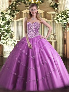 Fashion Lilac 15th Birthday Dress Military Ball and Sweet 16 and Quinceanera with Beading Sweetheart Sleeveless Lace Up