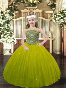 Floor Length Olive Green Little Girls Pageant Dress Straps Sleeveless Lace Up