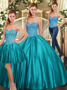 Most Popular Sweetheart Sleeveless Tulle Quinceanera Dress Beading Lace Up