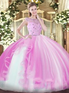 Admirable Lilac Sleeveless Tulle Zipper Sweet 16 Quinceanera Dress for Military Ball and Sweet 16 and Quinceanera