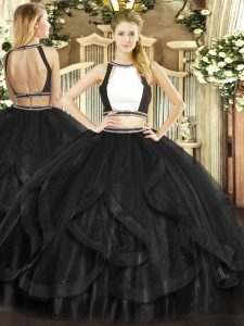Sumptuous Halter Top Sleeveless Tulle Sweet 16 Dresses Ruffles Backless