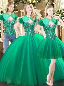 Smart Sleeveless Lace Up Floor Length Beading Sweet 16 Quinceanera Dress