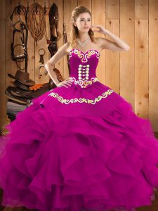 Elegant Floor Length Fuchsia 15th Birthday Dress Sweetheart Sleeveless Lace Up