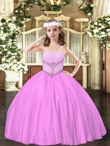 On Sale Ball Gowns Kids Formal Wear Lilac Straps Satin Sleeveless Floor Length Lace Up