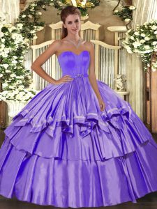 Floor Length Lavender Quinceanera Gown Taffeta Sleeveless Beading and Ruffled Layers