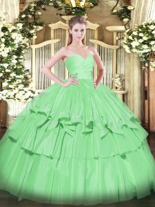 Pretty Apple Green Sweetheart Lace Up Beading and Ruffled Layers Sweet 16 Dresses Sleeveless
