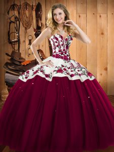 Satin and Tulle Sleeveless Floor Length Ball Gown Prom Dress and Embroidery