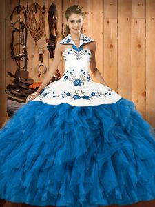 Comfortable Embroidery and Ruffles 15 Quinceanera Dress Teal Lace Up Sleeveless Floor Length