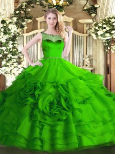 Decent Ball Gowns Organza Scoop Sleeveless Beading and Ruffled Layers Floor Length Zipper Sweet 16 Dress