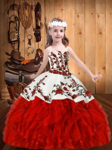 Straps Sleeveless Lace Up Pageant Dress Red Organza