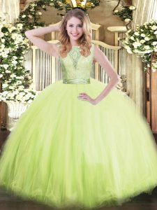 Inexpensive Scoop Sleeveless Tulle Sweet 16 Dress Lace Backless