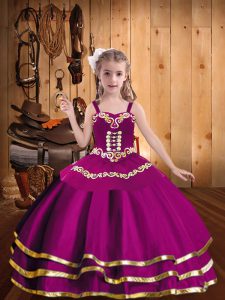 Luxurious Ball Gowns Glitz Pageant Dress Fuchsia Straps Tulle Sleeveless Floor Length Lace Up