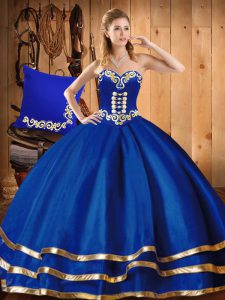 Suitable Floor Length Ball Gowns Sleeveless Blue Quinceanera Gowns Lace Up
