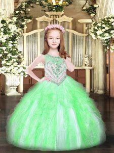 Organza Scoop Sleeveless Zipper Beading and Ruffles Kids Pageant Dress in Apple Green