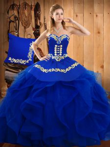 Dynamic Sleeveless Lace Up Floor Length Embroidery and Ruffles Ball Gown Prom Dress