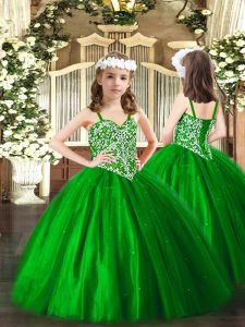 Perfect Green Straps Neckline Beading Glitz Pageant Dress Sleeveless Lace Up