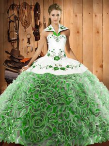 Great Organza and Fabric With Rolling Flowers Sleeveless Sweet 16 Dress Sweep Train and Embroidery
