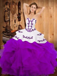 Strapless Sleeveless Lace Up Vestidos de Quinceanera Purple Satin and Organza